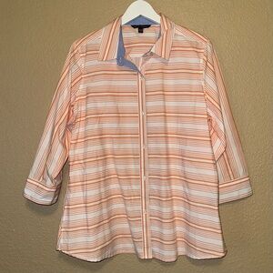 Zac & Rachel Shirt Womens XL Orange White Stripe Button Front Shirt Top